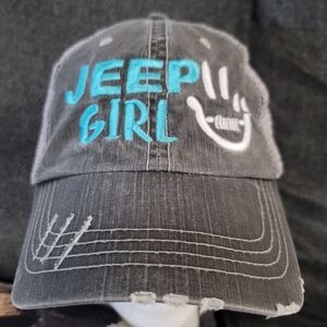 JEEP GIRL TRUCKER HAT ADJUSTABLE BACK TURQUOISE AND GRAY